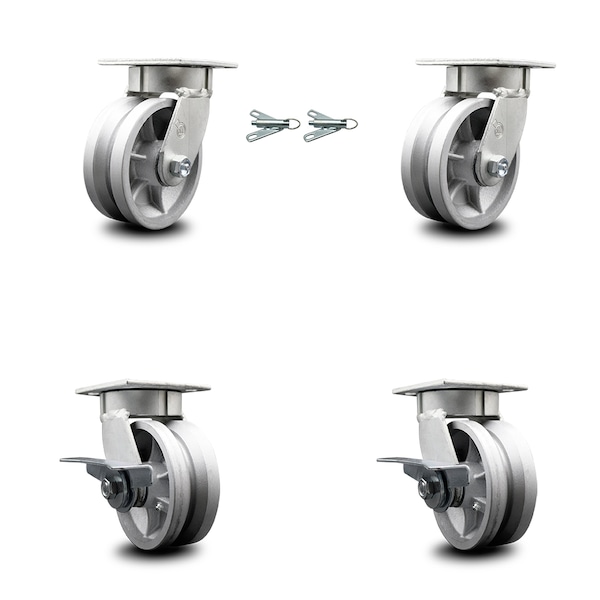 5 Inch Kingpinless V Groove Semi Steel Wheel Caster Swivel Locks 2 Brakes, 2PK